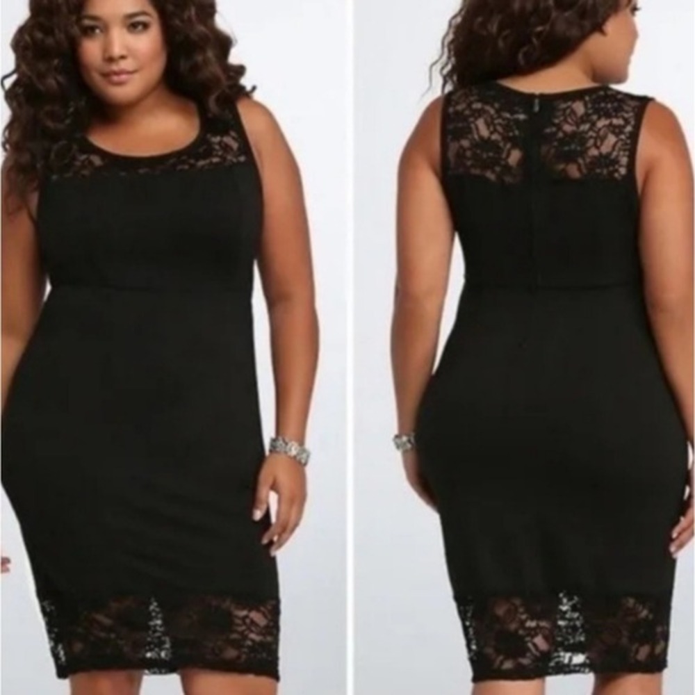 Torrid Black Lace Yoke Sleeveless Sheath Dress Plus Size Cocktail Knee Length‎